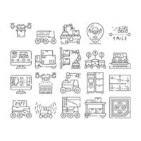 autonomous robot delivery icons set vector