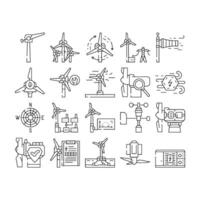 wind energy power turbine icons set vector