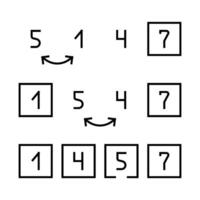 insertion sort algorithm line icon illustration vector