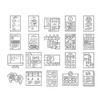technical writer document manual icons set vector