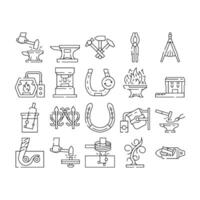 blacksmith forge anvil work icons set vector