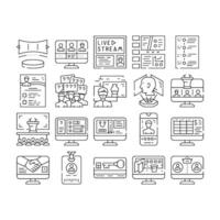 virtual conference event online icons set vector