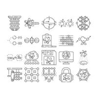 quantum technology data network icons set vector