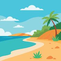 Summer template with sea beach and palm tree vector