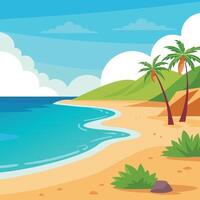 Summer template with sea beach and palm tree vector