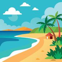 Summer template with sea beach and palm tree vector