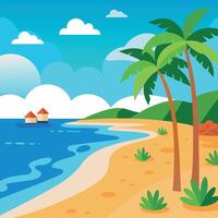 Summer template with sea beach and palm tree vector