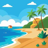 Summer template with sea beach and palm tree vector