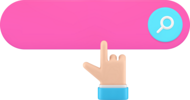 Online searching internet browsing bar field hand click cursor find information 3d icon png
