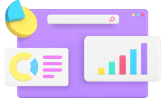 Business workflow data analyzing bar graph diagram internet browser 3d icon realistic png