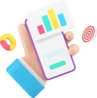 Business analyzing smartphone application data management chart planning 3d icon realistic png