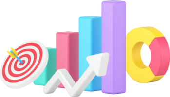 Business growth efficiency productivity strategy bar graph chart dynamic up arrow 3d icon png