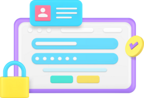 Personal data security web access password protection internet browser lock 3d icon realistic png
