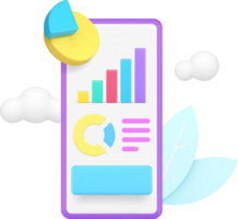Business analyzing graph diagram workflow statistic chart smartphone app 3d icon realistic png