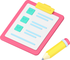 To do list complete notes writing task checkmark done clipboard pencil 3d icon realistic png