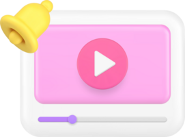 Multimedia content player new blog vlog subscription ring bell alert 3d icon realistic png