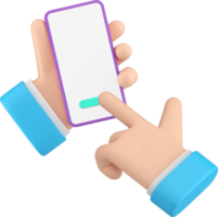 Smartphone application hand click button empty screen copy space menu 3d icon realistic png