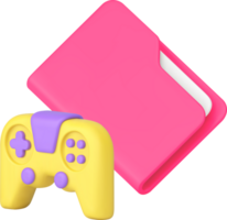 Virtual game cloud storage management file folder and gamepad 3d icon realistic png