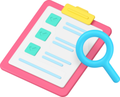 Task management time planning to do list checklist control searching 3d icon realistic png