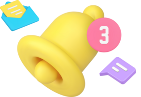 Ring bell incoming notification with number for online chat message 3d icon realistic png