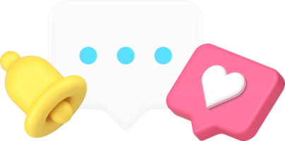 Dating application chat incoming message notification with ring bell 3d icon realistic png