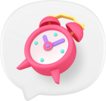 Alarm clock notification reminder in speech bubble time checking notice 3d icon realistic png