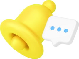Chat message ring bell notification incoming inbox mailbox communication 3d icon realistic png
