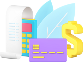 POS terminal for contactless e payment with paper bill and credit card dollar symbol 3d icon png