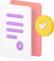 Contract agreement document confirmation paper sheet with done checkmark 3d icon realistic png