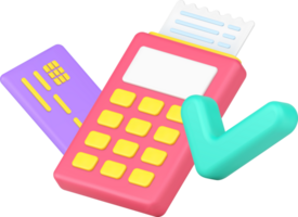 Contactless POS terminal payment with credit card and bill receipt accepted by check mark 3d icon png