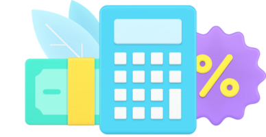 Counting percentage of regular mortgage payment with calculator and stack of cash currency dollar png