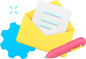 Writing new letter sending at open envelope with paper blank simple 3d isometric png