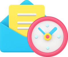 Send email time notification timer alarm clock 3d. Texting message letter blank png