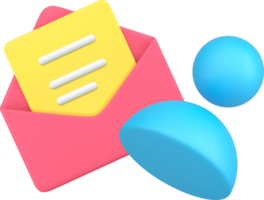 Simple 3d icon open envelope with newsletter and human member user skittle pin isometric png