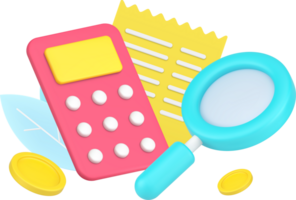 Checking information for regular payment paper document agreement with magnifying glass 3d icon png