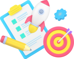 Development successful business startup strategy with gear, goal aiming, to do list checkbox rocket png