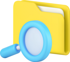 Finding important information in folder document storage use magnifying glass isometric 3d icon png