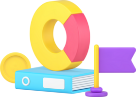 Analyzing company working checking profit with folder documents and rounded graph 3d icon png