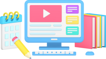 Digital remotely education online lesson website with tasks student workplace 3d icon png