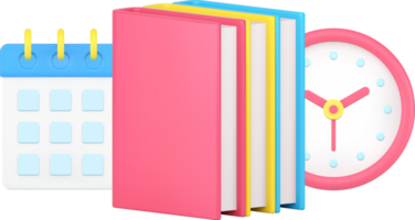 Educational task reading stack of books to deadline schedule data and watch 3d icon isometric png