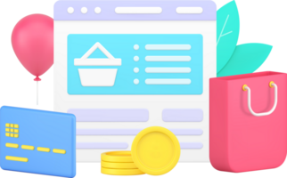 Internet browser computer screen with digital store website user interface 3d icon png