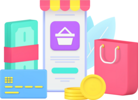 Digital store application smartphone screen awning user interface with cash money and credit card png