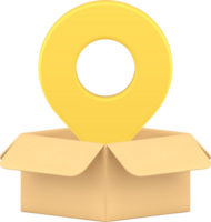 Logistic navigation cardboard box GPS tracking service map pin realistic 3d icon png
