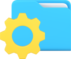 Document folder storage archive development gear cog mechanism realistic 3d icon png