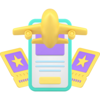 Airplane departure arrival pass tickets check in smartphone application realistic 3d icon png