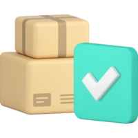Courier delivery service cardboard box parcel success send receive checkbox 3d icon png