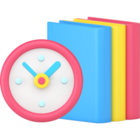 Time to learning book education reading back to school clock countdown with textbook 3d icon png