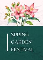 Dark Green Illustration Spring Garden Festival Greeting Card template