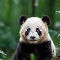 Adorable Baby Panda Clinging to a Tree photo