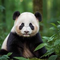 Adorable Baby Panda Clinging to a Tree photo
